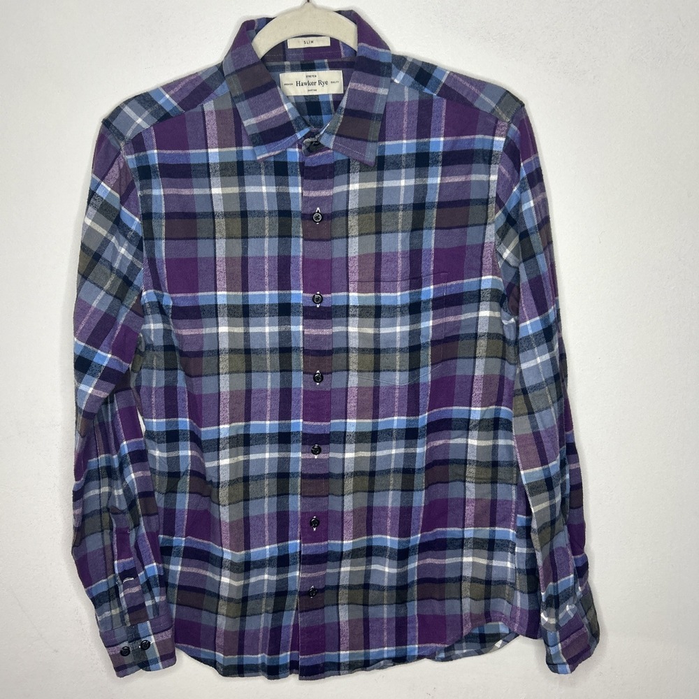 Hawker Rye Flannel Shirt Mens S Plaid Multicolor Button Down Casual Pocket Top